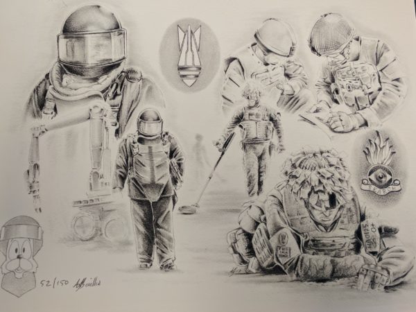 A3 pencil print collage of EOD & Search by Az Baillie