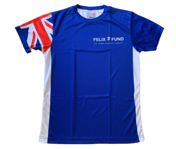Blue Felix Fund branded T-shirt short sleeves (front view)