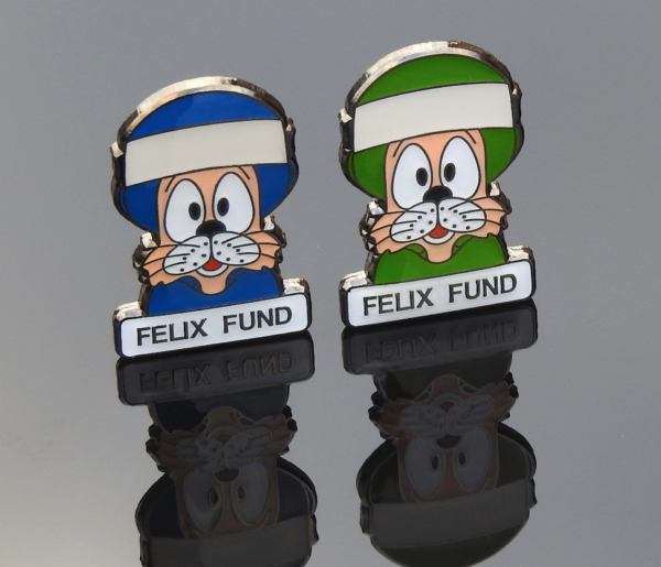 Blue and Green Felix pin badges