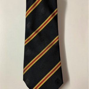 Felix fund navy silk tie with gold and red stripe