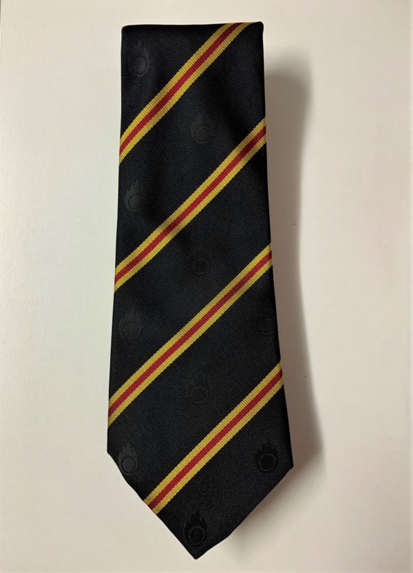 Felix fund navy silk tie with gold and red stripe