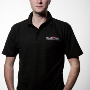 Black polo shirt with old logo (front view)
