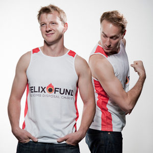 White running vest with old logo and blue Felix (front view)